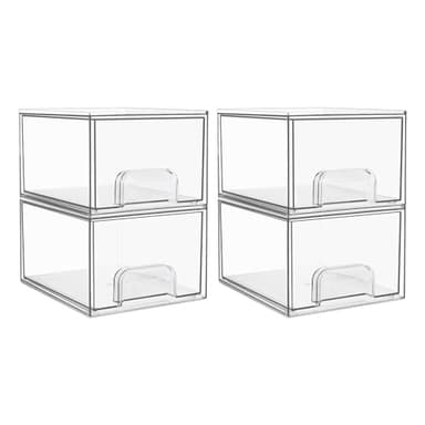 Vtopmart 4 Pack Clear Small Stackable Storage Drawers,Acrylic Bathroom Makeup Organizer,Plastic Storage Bins For Vanity, Undersink, Kitchen Cabinets, Pantry, Home Organization - Image 1
