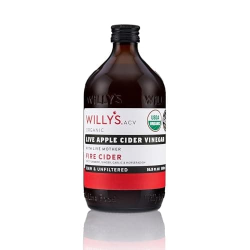 WILLY'S Organic Live Fire Cider with Mother - Apple Cider Vinegar with Horseradish, Garlic, Onion, Turmeric, Ginger, Honey and Cayenne Pepper. Probiotocs for Gut Health. 16.9oz Glass Bottle. - Image 1