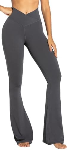Sunzel Flare Leggings, Crossover Yoga Pants with Tummy Control, High-Waisted and Wide Leg, 32" Inseam, Dark Grey X-Large - Image 1