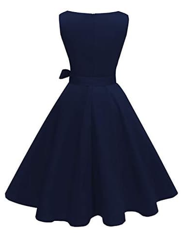 Hanpceirs Women's Boatneck Sleeveless Swing Vintage 1950s Cocktail Dress Navy Blue S - Image 3