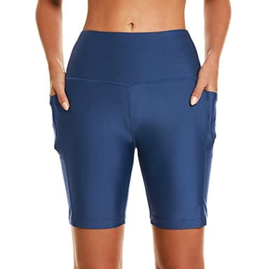 HODOSPORTS Women's 7'' Swim Shorts UPF 50+ High Waisted Board Shorts with Pockets Liner Quick Dry Swimsuit Bottoms Navy 3XL - Image 1