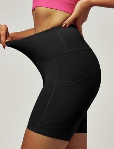 IUGA Biker Shorts Women 6" Tummy Control Workout Shorts Women with Pockets High Waisted Yoga Running Gym Spandex Compression Black - Image 4