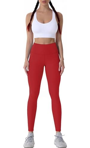 Sunzel Workout Leggings for Women, Squat Proof High Waisted Yoga Pants 4 Way Stretch, Buttery Soft Sunzfly 28", Red, Large - Image 6