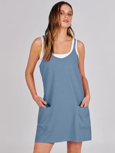 Prinbara Women Athletic Tennis Dress Summer Workout Sports Mini Romper Dress Built in Shapewear Shorts Sundress 2025 Outfits Dark Blue Large - Image 9