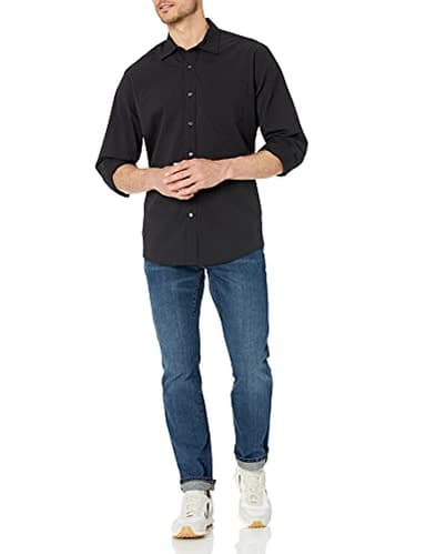 Amazon Essentials Men's Regular-Fit Long-Sleeve Casual Poplin Shirt, Black, Medium - Image 5
