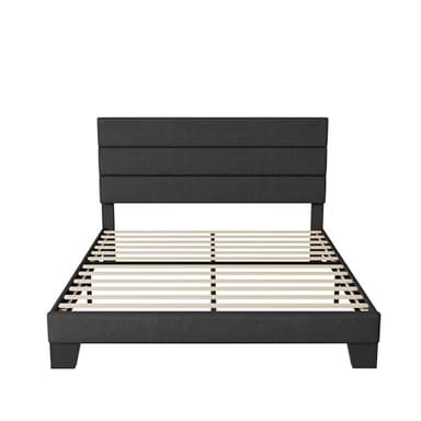 Allewie Queen Size Platform Bed Frame with Fabric Upholstered Headboard and Wooden Slats Support, Fully Upholstered Mattress Foundation/No Box Spring Needed/Easy Assembly, Dark Grey - Image 8