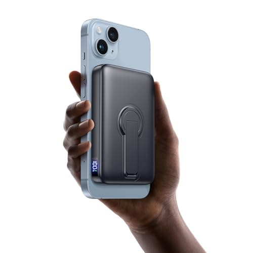 for Magsafe Portable Charger, 12000mAh Wireless Magnetic Power Bank with Stand and USB C in/Out Fast Charging, for Magsafe Battery Pack Compatible with iPhone 15/14/13/12 Pro/Pro Max Series-Black - Image 1