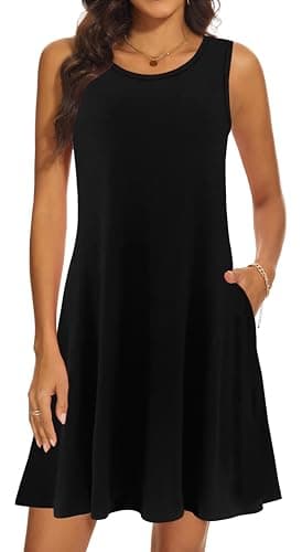 Moskill Casual Tshirt Dresses for Women Solid Sleeveless Tank Swing Dress (Small, Black) - Image 1