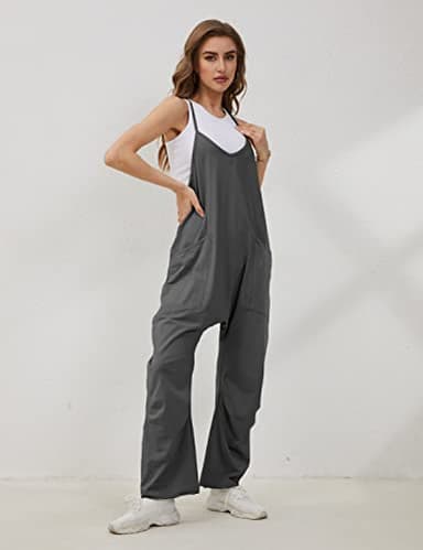 Lentta Women's Causal Jumpsuits V Neck Sleeveless Harem Overalls Stretchy Adjustable Strap Romper with Pockets(DarkGrey-XL) - Image 6
