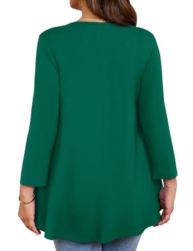 JollieLovin Womens 3/4 Sleeve Loose Fit Swing Tunic Tops Basic T Shirt(3X,Deep Green) - Image 4