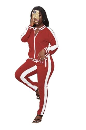 TOPONSKY Ladies Sweat Suits Suit Outfit Womens Warm Up 2 Piece Sweater Lounge Sets Red L - Image 2