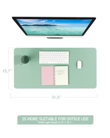YSAGi Non-Slip Leather Desk Pad, Waterproof Laptop Computer Desk Keyboard Mat, Table Protector Blotter Mat, Large Mouse Pad for Office/Work/Home/Decor(Pale Green, 31.5" x 15.7") - Image 7
