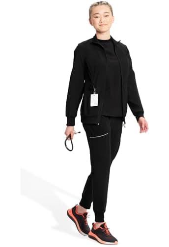 Infinity Cherokee Zip Front Scrub Nurse Jackets for Women, 4-Way Stretch Fabric 2391A, XL, Black - Image 3