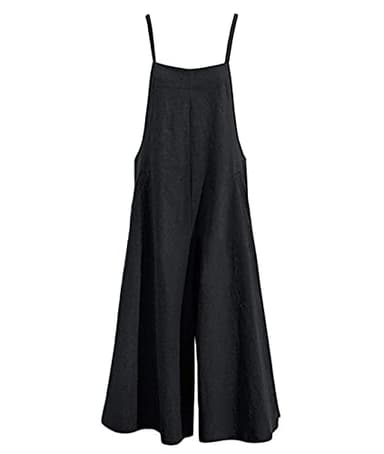 YESNO Women Casual Loose Long Bib Pants Wide Leg Jumpsuits Baggy Cotton Rompers Overalls with Pockets (L PZZTYP2 Black) - Image 4