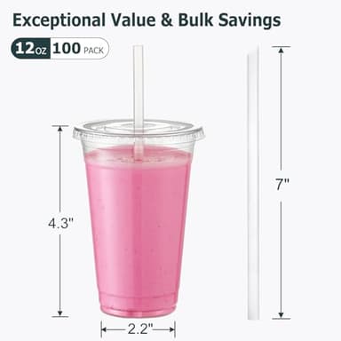 AOZITA [100 Sets] 12 oz Clear Plastic Cups With Lids and Straws, Disposable Cups With Lids for Iced Coffee, Smoothie, Milkshake and Cold Drinks - Image 2