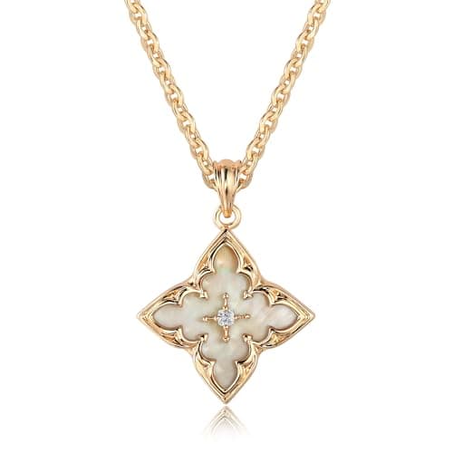 Fettero Gold Clover Necklace for Women Dainty 14K Gold Plated CZ Pendant Necklace Charm Colorful Clover Pendant Lucky Necklaces for Women Jewelry - White Mother of Pearl - Image 1
