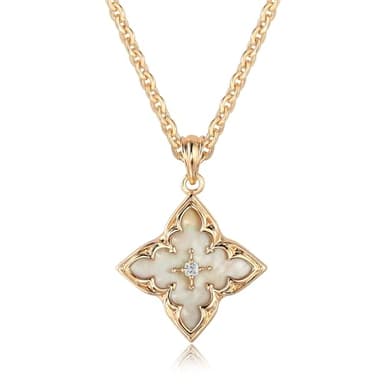 Fettero Gold Clover Necklace for Women Dainty 14K Gold Plated CZ Pendant Necklace Charm Colorful Clover Pendant Lucky Necklaces for Women Jewelry - White Mother of Pearl - Image 1