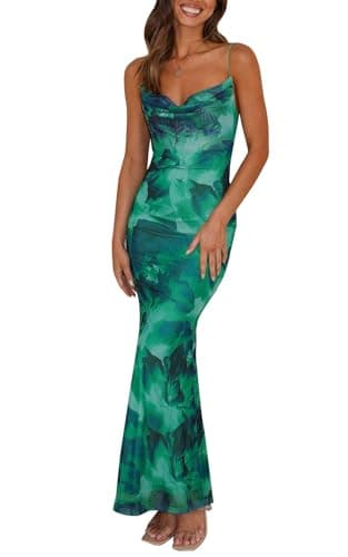 PRETTYGARDEN Adjustable Straps Sleeveless Summer Dresses for Women 2025 Floral Mesh Bodycon Sexy Dress Backless Maxi Dress (Green,Small) - Image 1
