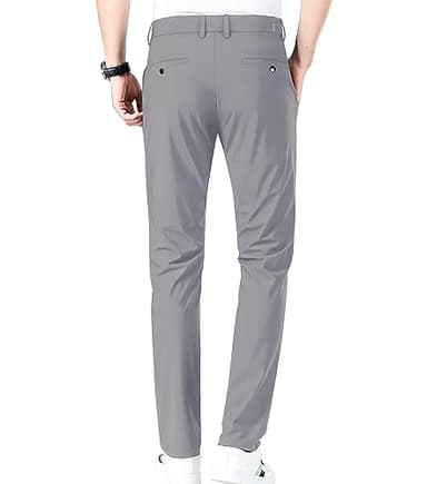 LUSHENUNI Men's Golf Pants Slim High Stretch, Ice Silk Dress Pants with Expandable-Waist Pants (Dark Grey,38) - Image 2