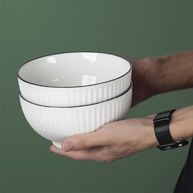 Yuanlity 6-Piece 30 oz Modern Ceramic Striped Bowls, Off-White, 6 Inch Diameter, 3 Inch Height, Multi-Purpose (Soup, Cereal, Ramen, Salad), Microwave & Dishwasher Safe - Image 6