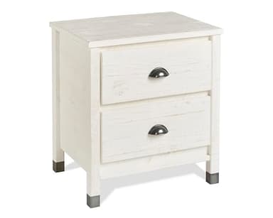 Baja Night Stand / 2 Drawer / Solid Wood / Rustic Bedside Table for Bedroom, Living Room, Sofa Couch, Hall / Metal Drawer Pulls, Shabby White - Image 1