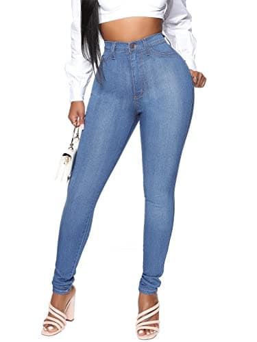 KUNMI Womens Classic High Waisted Skinny Stretch Butt Lifting Jeans Slim Fit Denim Pants Blue - Image 1