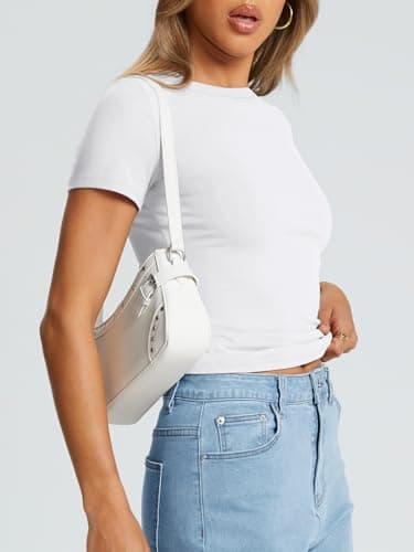 Trendy Queen Womens Basic T Shirts Summer Tops 2025 Crop Short Sleeve Slim Fit Tee Cute Gym Workout Clothes White S - Image 3