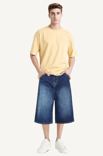 GINGTTO Mens Baggy Denim Shorts Casual Loose Fit Blue Jean Shorts Long Cut Off Hip Hop Cropped Jorts Men 30 - Image 7