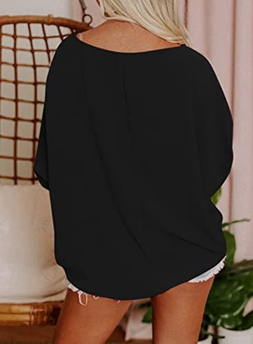 Dokotoo Womens Plus Size Tops Business Casual Outfits Crew Neck Spring Summer Ladies Tops Loose Fashion 3/4 Puff Sleeve T Shirts Flowy Blouses for Women Dressy Casual Black XL - Image 4