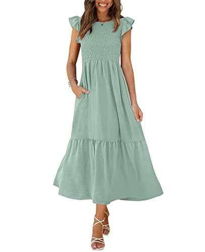 OFEEFAN Casual Dress Summer Maxi Dress Spring Dresses 2025 Easter Dress Sage Green Dress M - Image 1