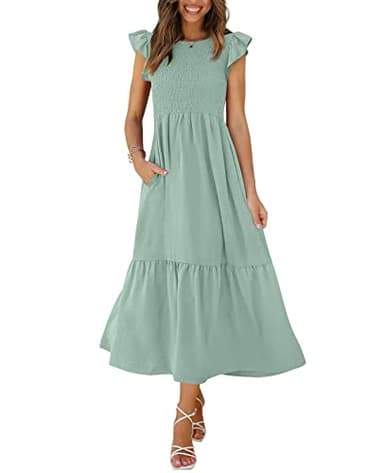 OFEEFAN Casual Dress Summer Maxi Dress Spring Dresses 2025 Easter Dress Sage Green Dress M - Image 1