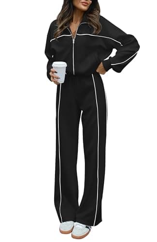BTFBM Women's Two Piece Tracksuit Fall 2025 Long Sleeve Zip Up Sweatshirt Long Pants Outfits Jogger Sweatsuit Sets(Black,Small) - Image 1