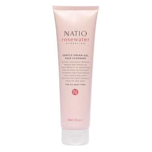 Natio Australia Rosewater Hydration Gentle Cream-Gel Face Cleanser, 3.3 oz - Facial Cleanser with Rosewater - Travel Size Face Wash for All Skin Types - Image 1