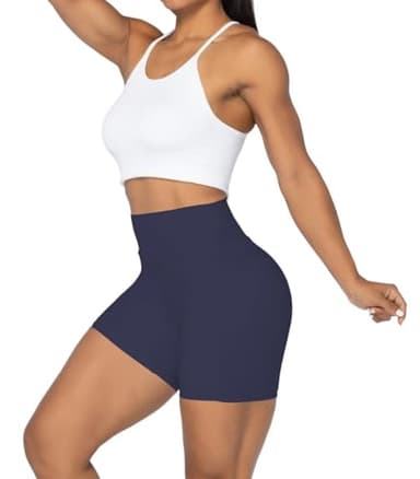 Sunzel No Front Seam Biker Shorts for Women with Pockets, Yoga Workout Gym Bike Shorts with Tummy Control 5" Inseam Ash Blue Medium - Image 6