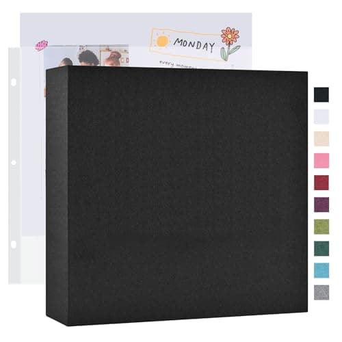 Mublalbum 12x12 Inch Large 3 Ring DIY Scrapbook Photo Album with 40 Plastic Sleeves 80 Pages Linen Cover Folder Binder for Baby Travel Wedding Couple Anniversary and DIY Projects (Black) - Image 1