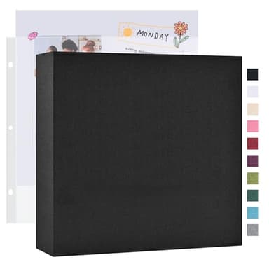Mublalbum 12x12 Inch Large 3 Ring DIY Scrapbook Photo Album with 40 Plastic Sleeves 80 Pages Linen Cover Folder Binder for Baby Travel Wedding Couple Anniversary and DIY Projects (Black) - Image 1