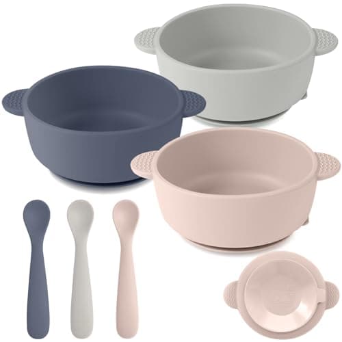 Eascrozn Silicone Baby Feeding Set, 3 Pack Baby Bowls with Suction and 3 Pack Baby Spoons for Babies Toddlers Kids, BPA Free, Baby Utensils Feeding Supplies, Microwave and Dishwasher Safe - Image 1