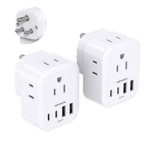 2 Pack US to India Plug Adapter, HANYCONY Type D Travel Plug Adapter with 4 Outlets 4 USB Charger (2 USB C Ports), India Power Adapter for USA to India, Bangladesh Maldives Pakistan Nepal Sudan - Image 1