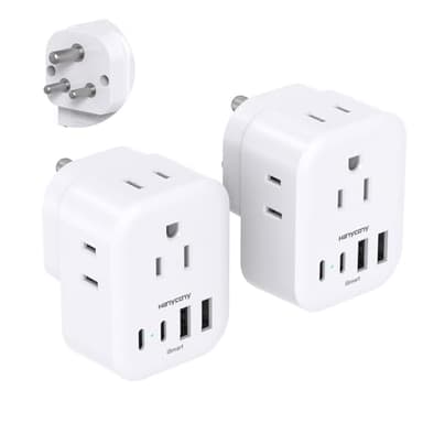 2 Pack US to India Plug Adapter, HANYCONY Type D Travel Plug Adapter with 4 Outlets 4 USB Charger (2 USB C Ports), India Power Adapter for USA to India, Bangladesh Maldives Pakistan Nepal Sudan - Image 1