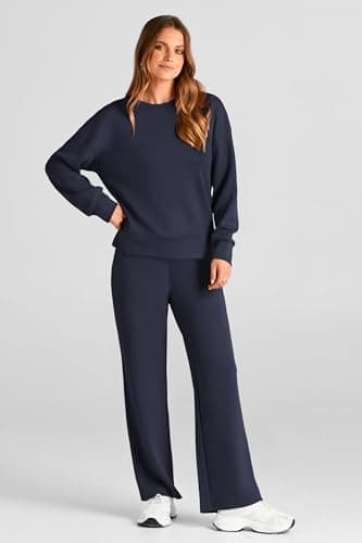 PRETTYGARDEN Womens 2 Piece Outfits 2025 Fall Long Sleeve Sweatshirt Wide Leg Pants Lounge Sets Winter Sweatsuits Tracksuit (Navy,Large) - Image 7