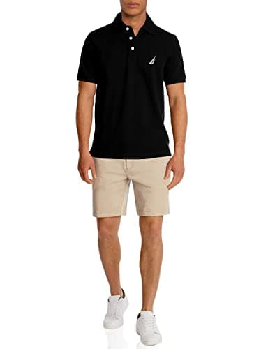 Nautica Men's Short Sleeve Solid Stretch Cotton Pique Polo Shirt, True Black, Large - Image 1