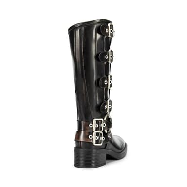 DREAM PAIRS Women's Knee High Riding Boots Side Zipper Motorcycle Boots Square Toe Chunky Heel Fashion Buckles Biker Boots,Size 7,Black/Brown,SDKB2416W - Image 3