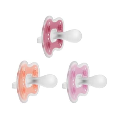Dr. Brown's Advantage One-Piece Silicone Baby Pacifier, Fully Symmetrical Soother, Coral/Light Pink/Pink, 6-18m, BPA Free, 3 Pack - Image 1