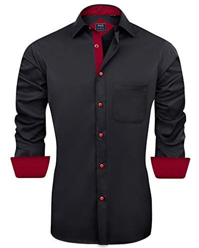 J.VER Mens Dress Shirts Stretch Wrinkle Free Button Down Shirt Casual Long Sleeve Business Formal Stylish Tops Black Red Small - Image 1