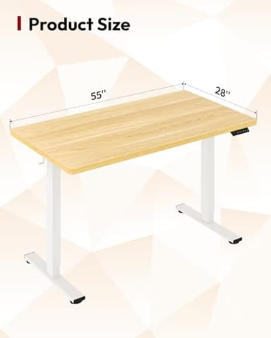 SANODESK Electric Standing Desk 55 x 28 Inches Whole-Piece Desktop Height Adjustable Stand Up Desk w/6-Button Controller Ergonomic Computer Desk for Home Office, White Frame + Natural Tabletop - Image 2