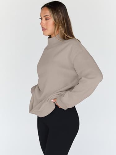 Trendy Queen Womens Oversized Sweatshirts Turtleneck Pullover Long Sleeve Hoodies Tops Fall Fashion Outfits 2025 Clothes CoffeeGrey M - Image 3