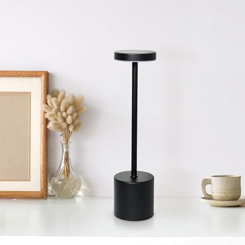 Simple Designs LD1083-BLK 12.75" Mushroom Magic Disc Dimming & Rechargeable Cordless 4-Way Touch Sensor Stick Desk Lamp, Black - Image 1