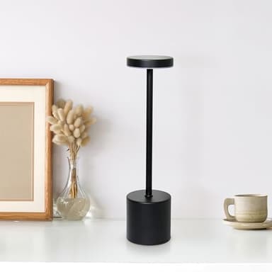 Simple Designs LD1083-BLK 12.75" Mushroom Magic Disc Dimming & Rechargeable Cordless 4-Way Touch Sensor Stick Desk Lamp, Black - Image 1