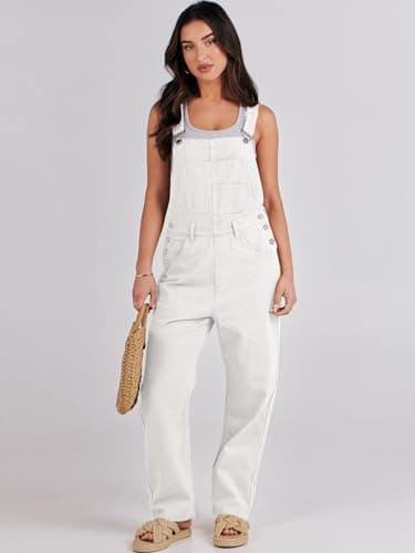 ANRABESS Overalls for Women Loose Fit Denim Overalls Adjustable Strap Jean Jumpsuit Bib Romper 2025 Fall Casual Work Outfits White Large - Image 7