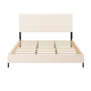 Furnihome King Size Bed Frame, Modern Upholstered Bed Frame King with Adjustable Linen Headboard, Wooden Slats Support Platform, No Box Spring Needed,Easy Assembly,Beige - Image 7